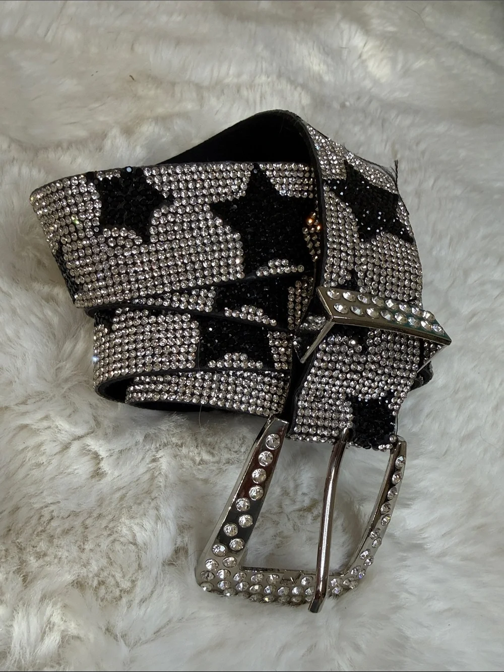 Crystal Star Accent Women's Belt - Silver and Black 42 in.